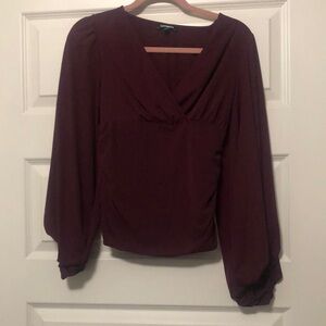 Express Red Wrap Blouse with Balloon Sleeves